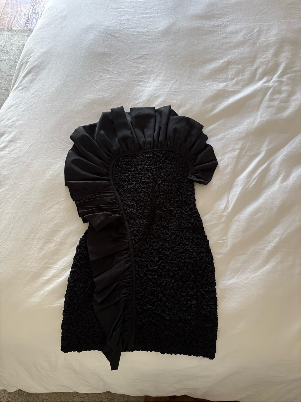 Black One-Shoulder Ruffle Mini Dress - Picture 2 of 2